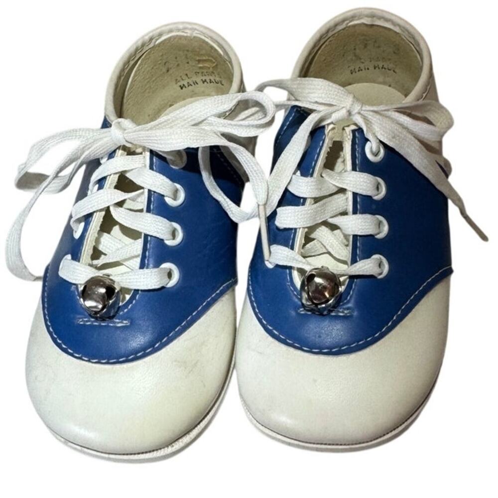 Vintage Toddler Saddle Shoes Size 3 Blue and White Leather Oxford Style